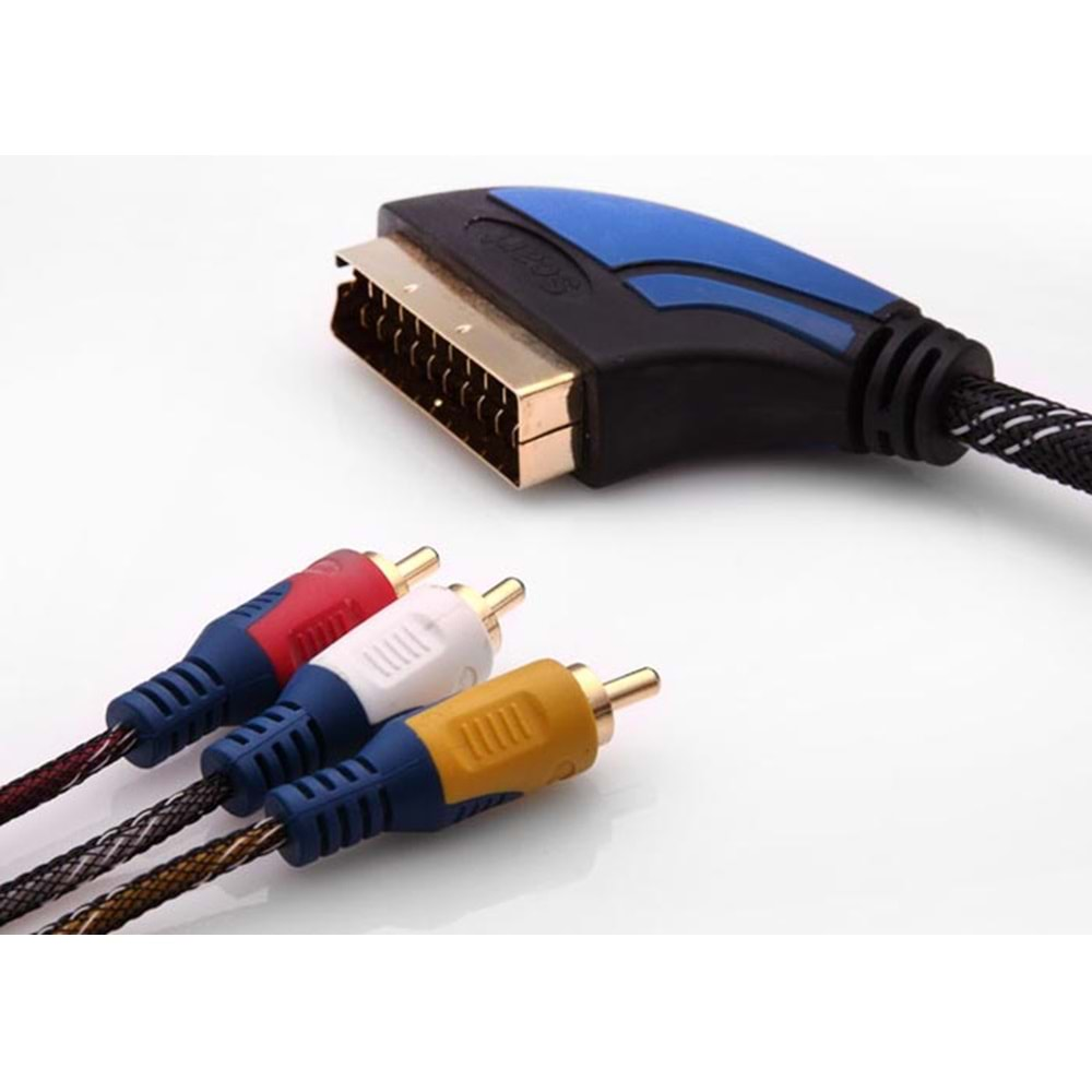 S-link SLX-931 SCART TO 3RCA 5m Gold+Kılıflı Kablo