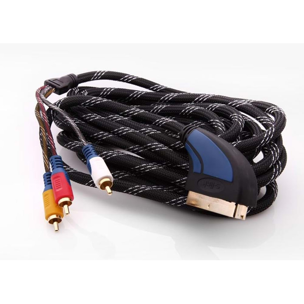 S-link SLX-931 SCART TO 3RCA 5m Gold+Kılıflı Kablo