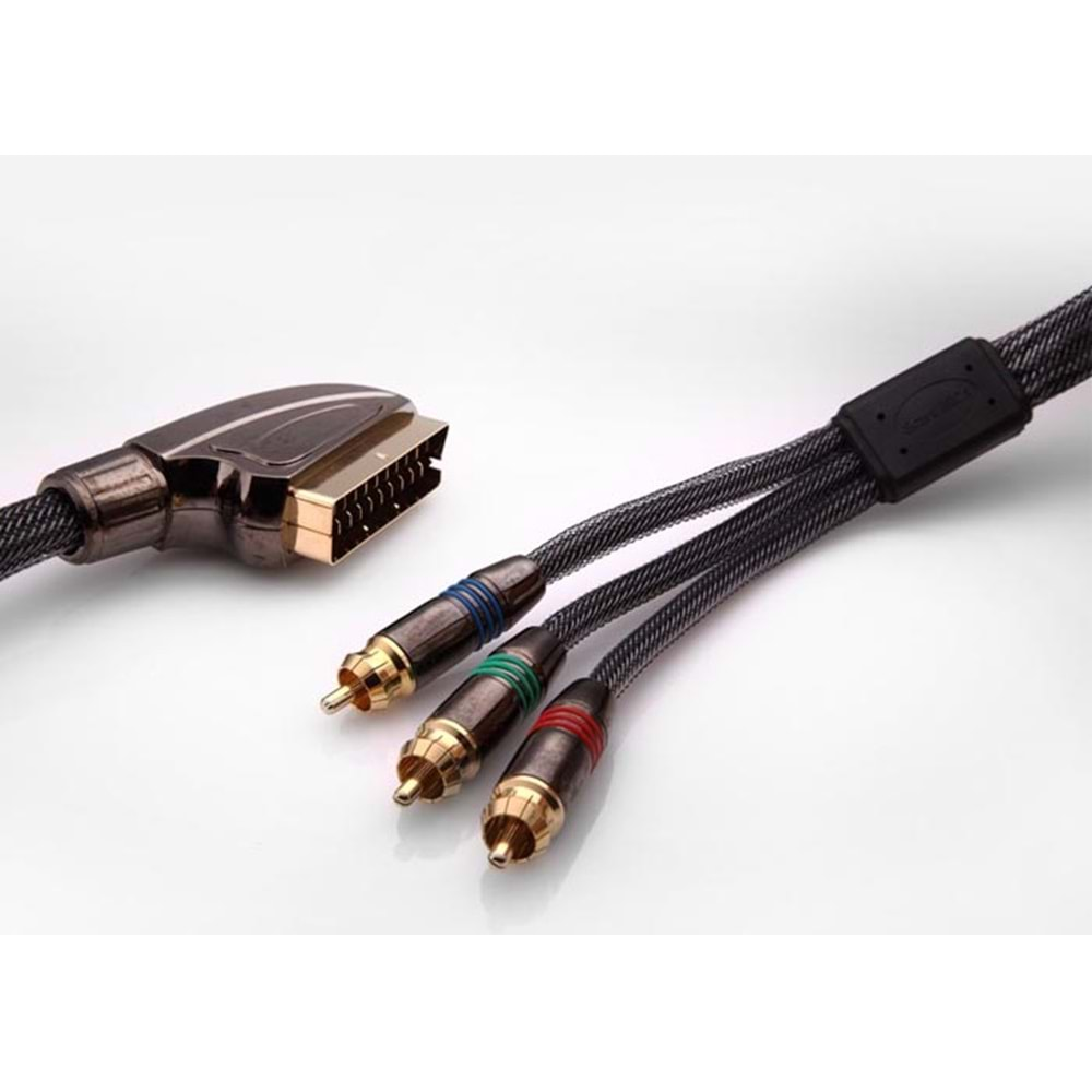 S-link SLX-M997 SCART TO 3RCA 2m Gold+Metal Kablo