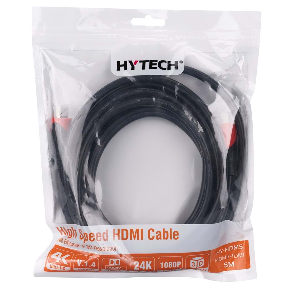 Hytech HY-HDM5 HDMI TO HDMI 5m Altın Uçlu 24K 1.4 Ver. 3D Kablosu