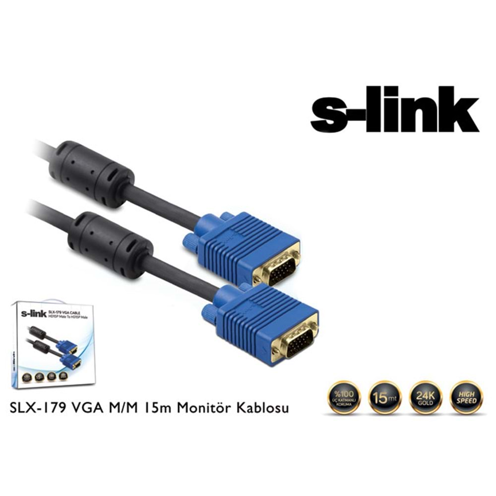 S-link SLX-179 VGA M/M 15m Monitör Kablosu