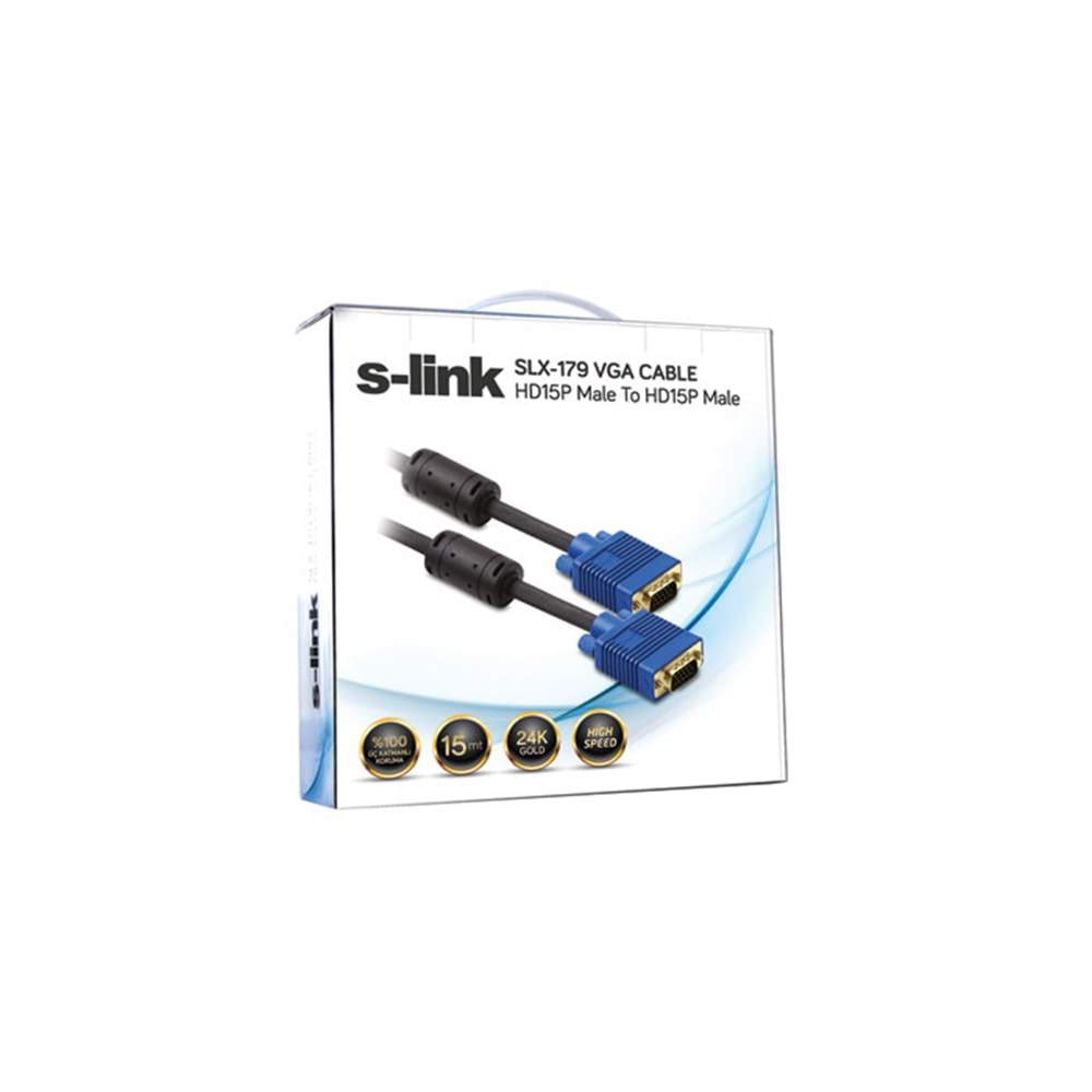 S-link SLX-179 VGA M/M 15m Monitör Kablosu