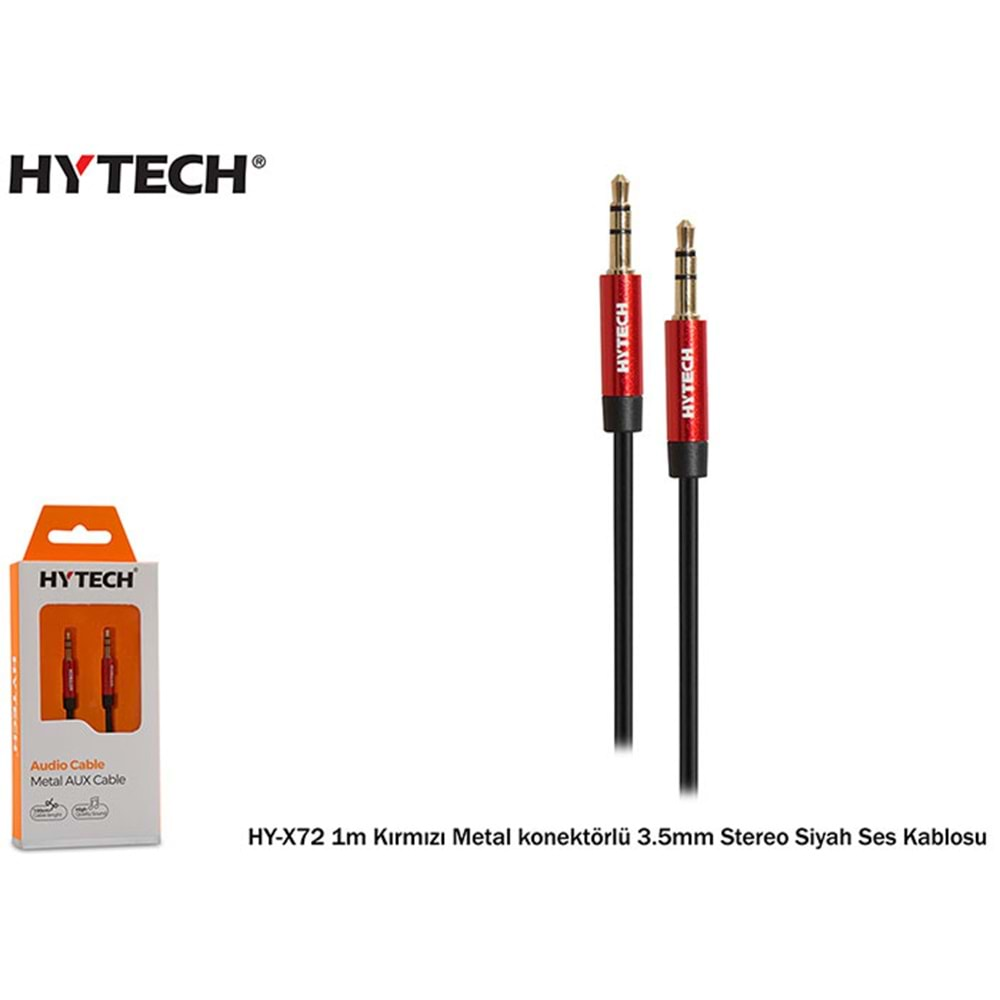 Hytech HY-X72 1m Kırmızı Metal konektörlü 3.5mm Stereo Siyah Ses Kablosu