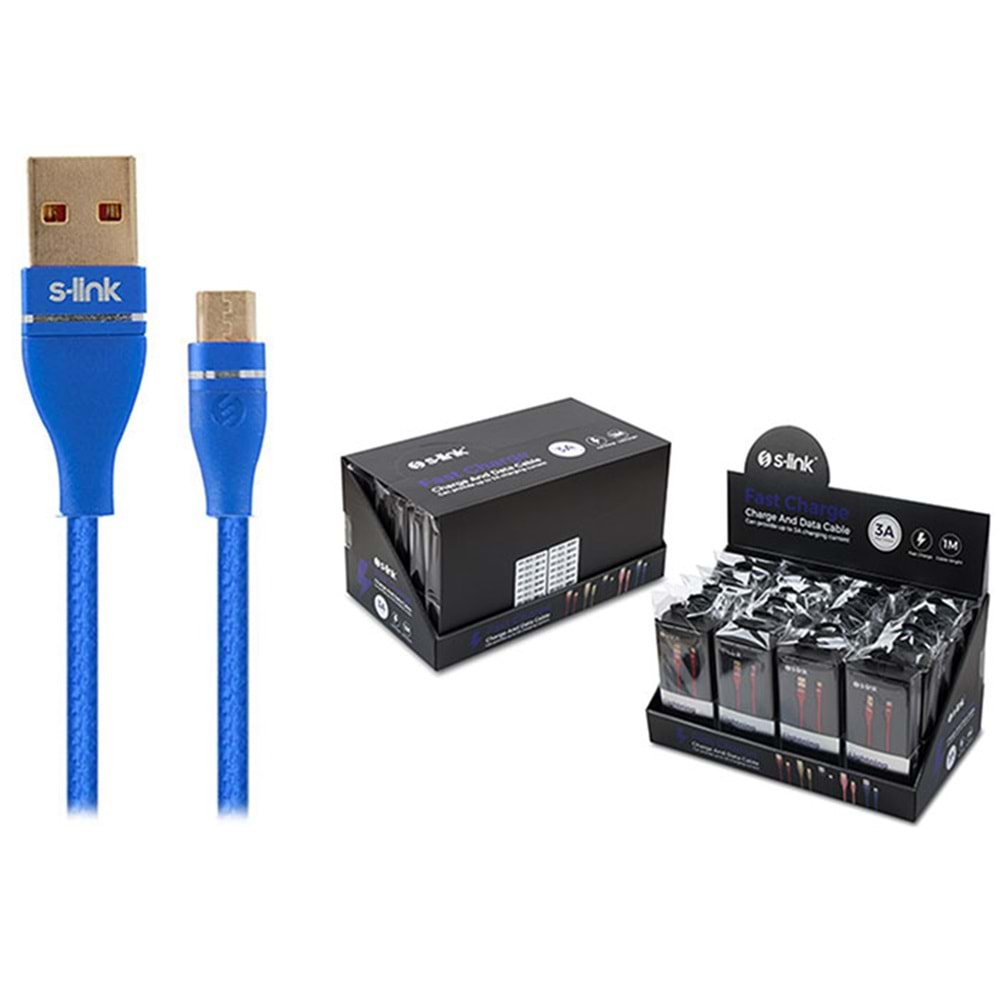 S-link Swapp SW-C540 1M 3A Micro Usb Lacivert Şarj Kablosu