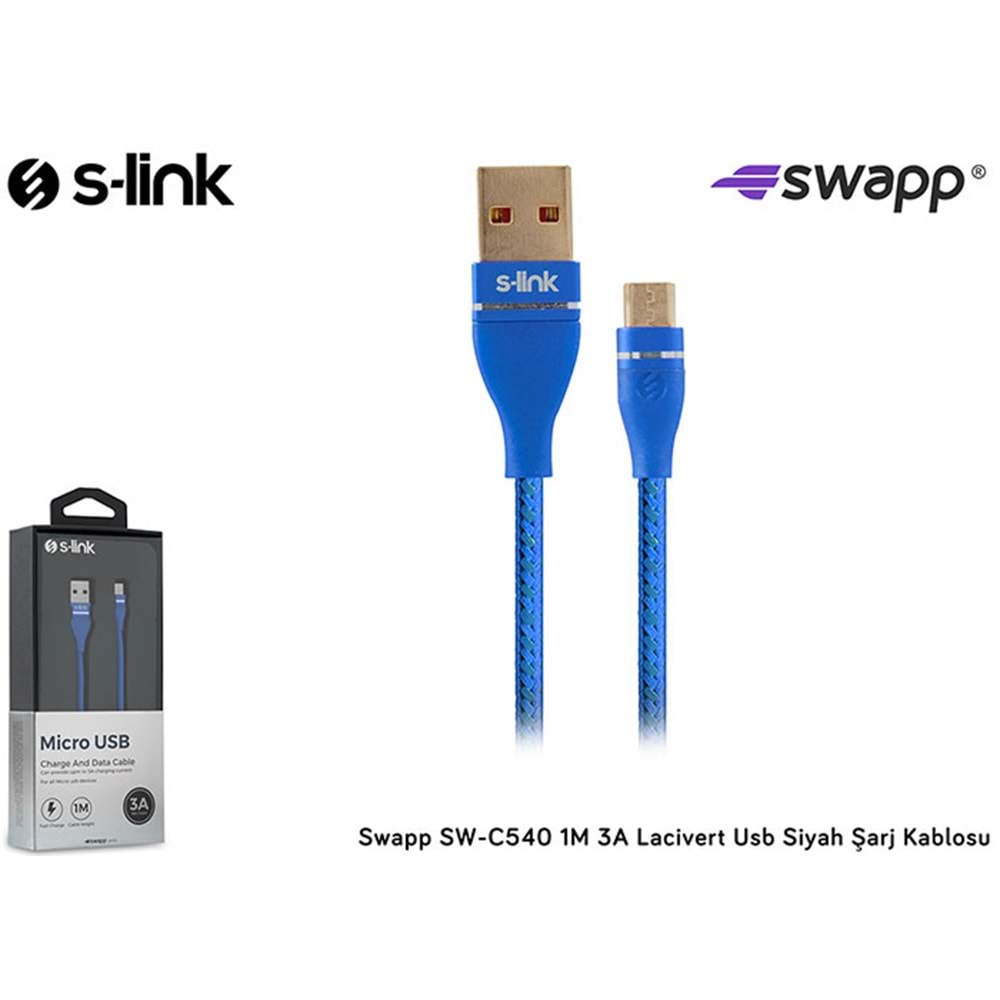 S-link Swapp SW-C540 1M 3A Micro Usb Lacivert Şarj Kablosu