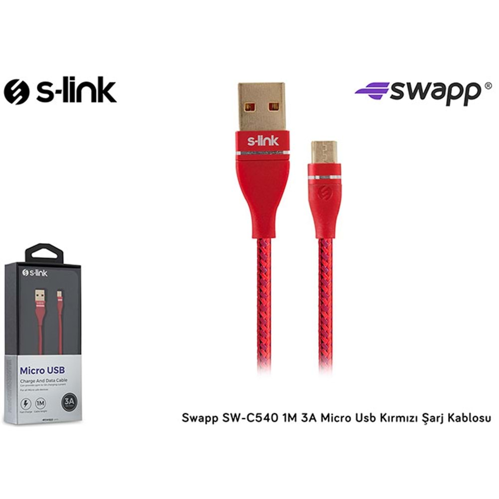 S-link Swapp SW-C540 1M 3A Micro Usb Kırmızı Şarj Kablosu