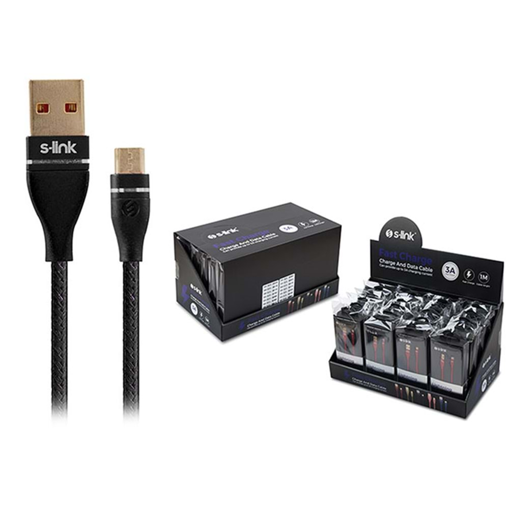 S-link Swapp SW-C540 1M 3A Micro Usb Siyah Şarj Kablosu