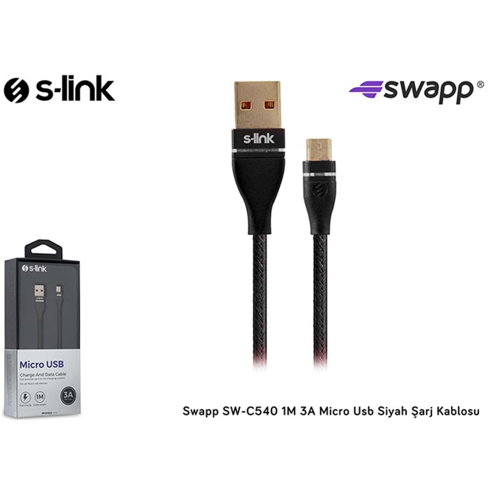 S-link Swapp SW-C540 1M 3A Micro Usb Siyah Şarj Kablosu