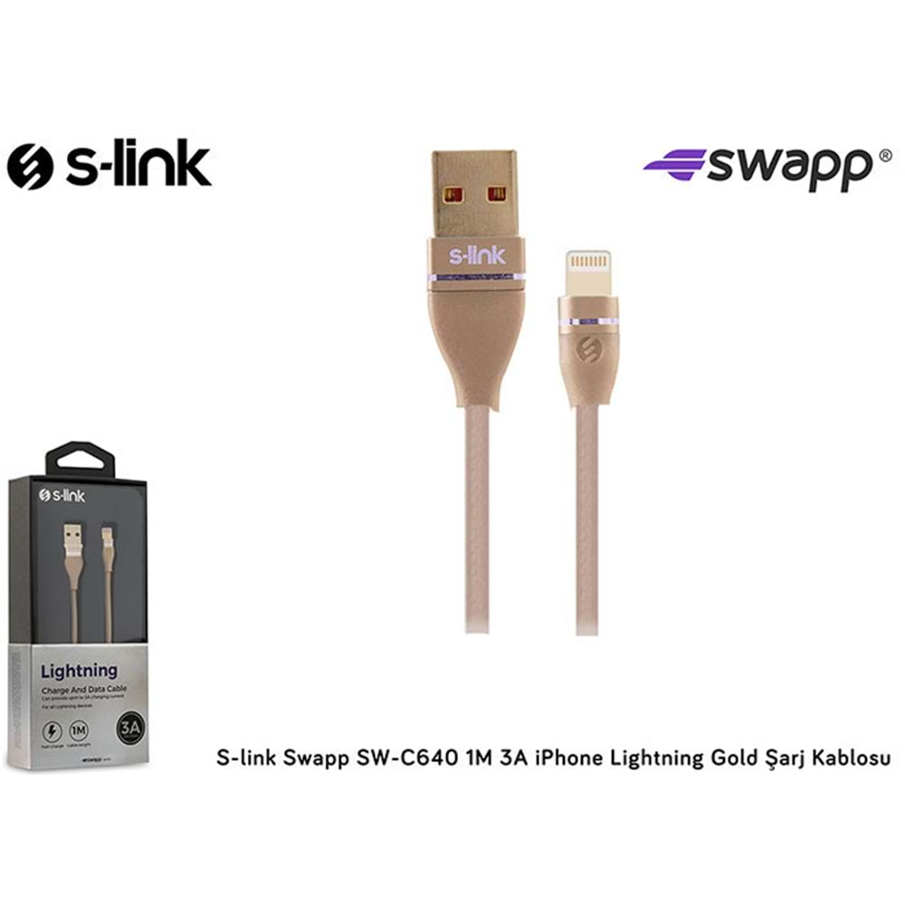 S-link Swapp SW-C640 1M 3A iPhone Lightning Gold Şarj Kablosu