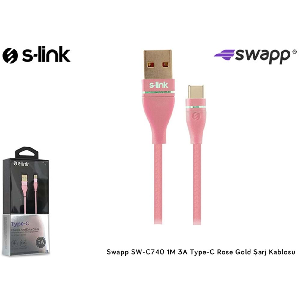 S-link Swapp SW-C740 1M 3A Type-C Rose Gold Şarj Kablosu