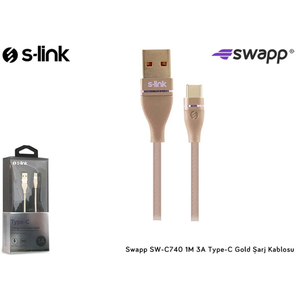 S-link Swapp SW-C740 1M 3A Type-C Gold Şarj Kablosu