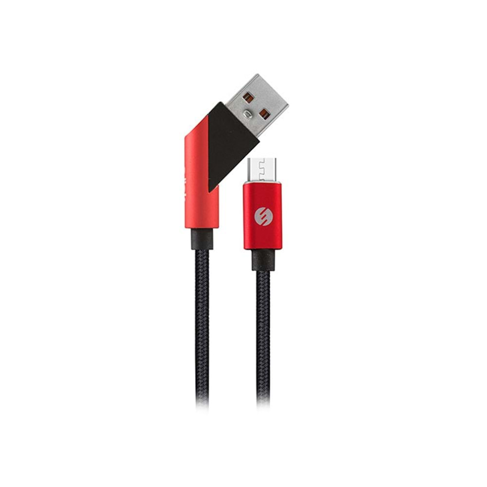 S-link Swapp SW-C570 1M 3A Micro Usb Çapraz Uçlu Siyah/Kırmızı Şarj Kablosu