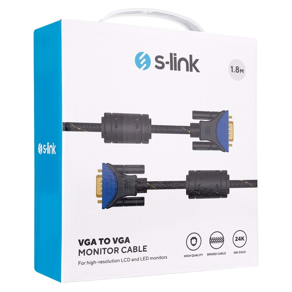 S-link SLX-900 VGA M/M 15P 1.8m Gold Monitör Kablosu