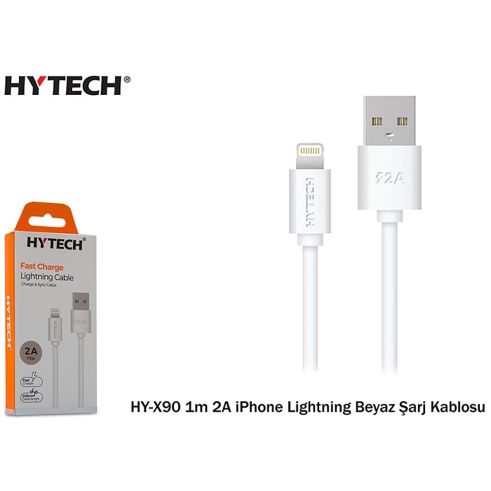 Hytech HY-X90 1m 2A iPhone Lightning Beyaz Şarj Kablosu