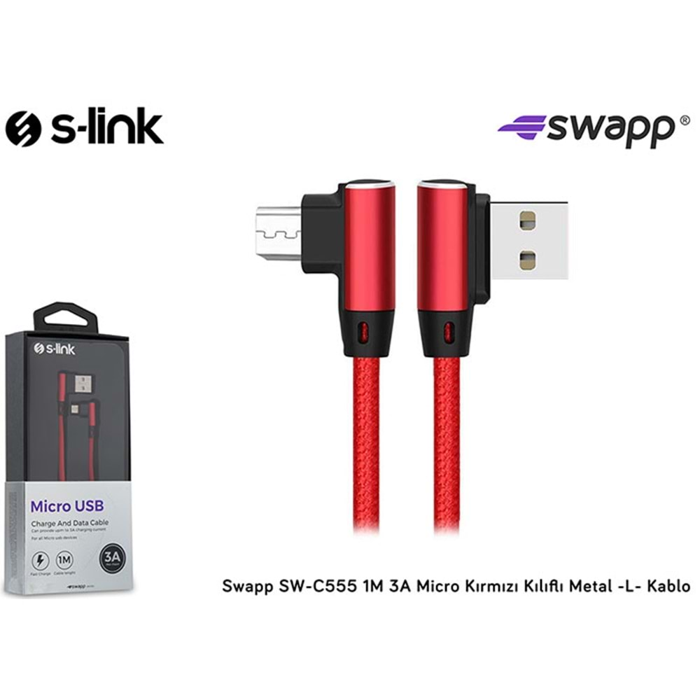 S-link Swapp SW-C555 1M 3A Micro Kırmızı Kılıflı Metal -L- Kablo