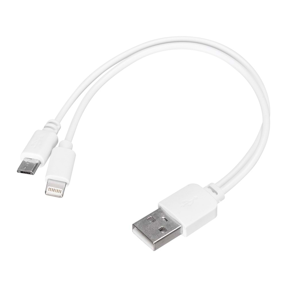 S-link IP-KC05B 2İN1 20cm 3A USB Lightning + MİCRO Beyaz Şarj Kablosu