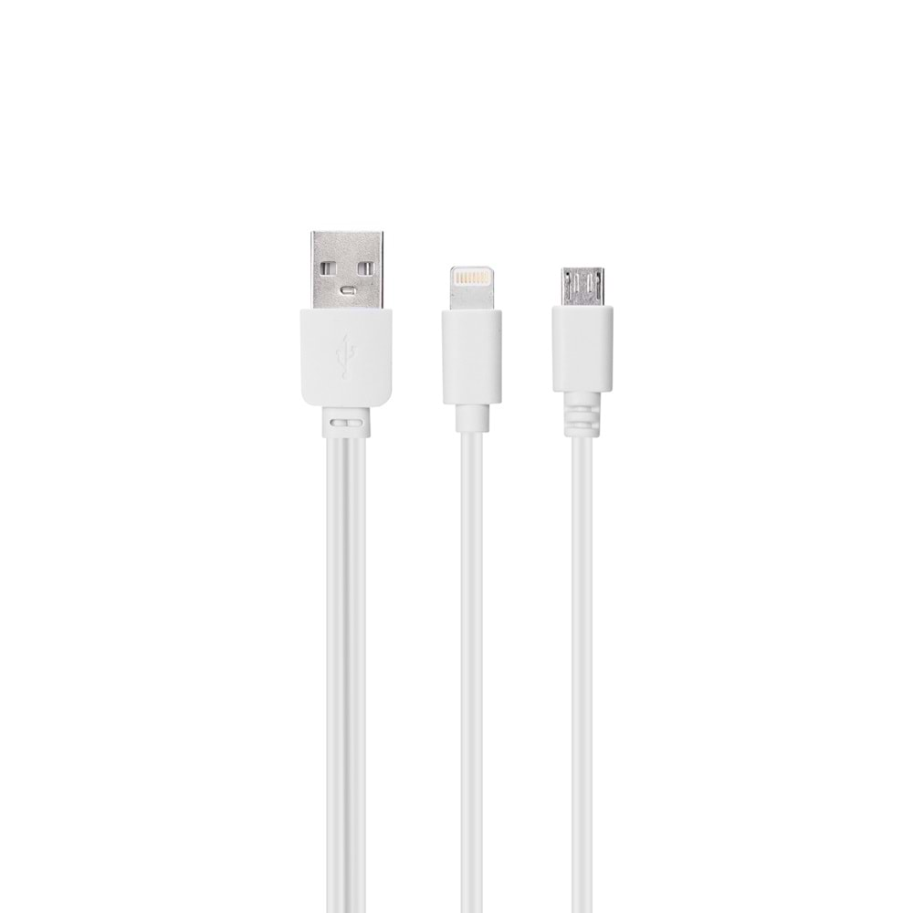 S-link IP-KC05B 2İN1 20cm 3A USB Lightning + MİCRO Beyaz Şarj Kablosu