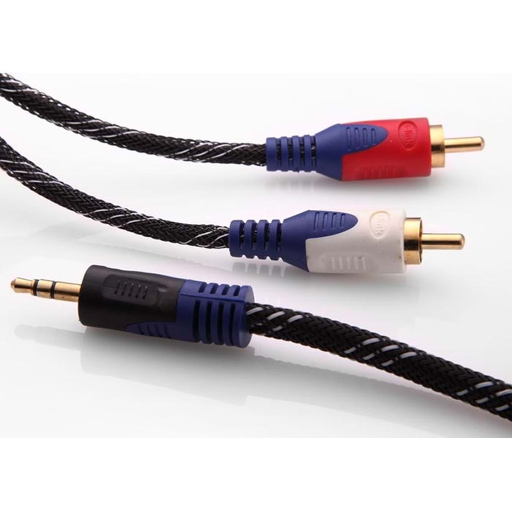 S-link SLX-941 5m Gold Kılıflı 2li RCA 3.5 Ster Kablo