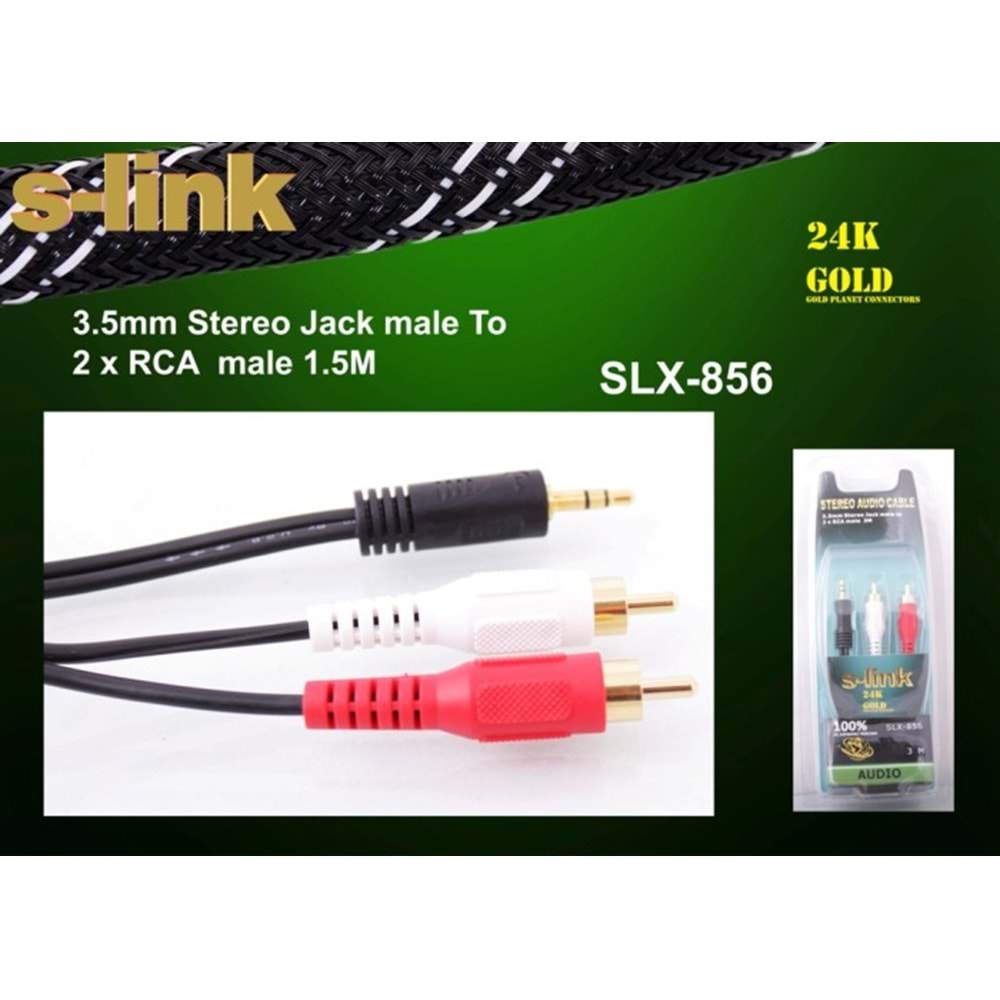 S-link SLX-856 3m 3.5mm/M To 2*RCA/M Ses Kablosu