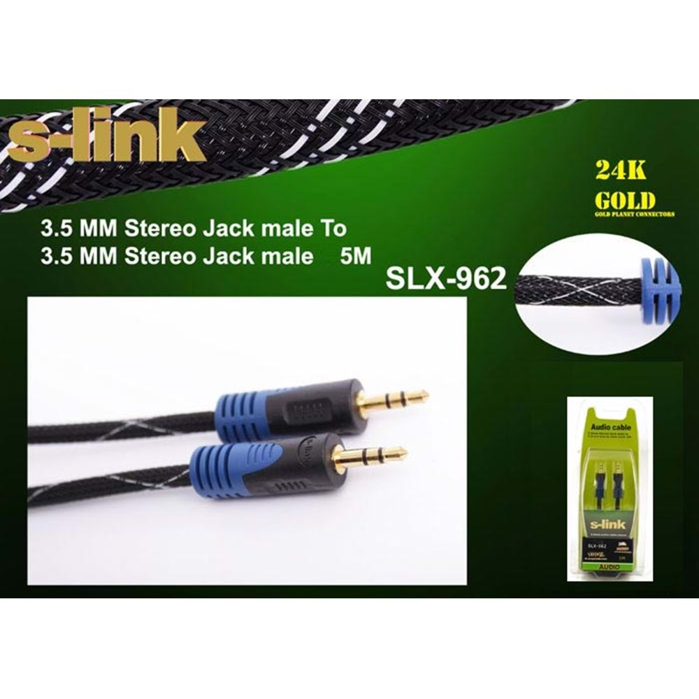 S-link SLX-962 5m Gold Kılıflı Stereo Ses Kablosu