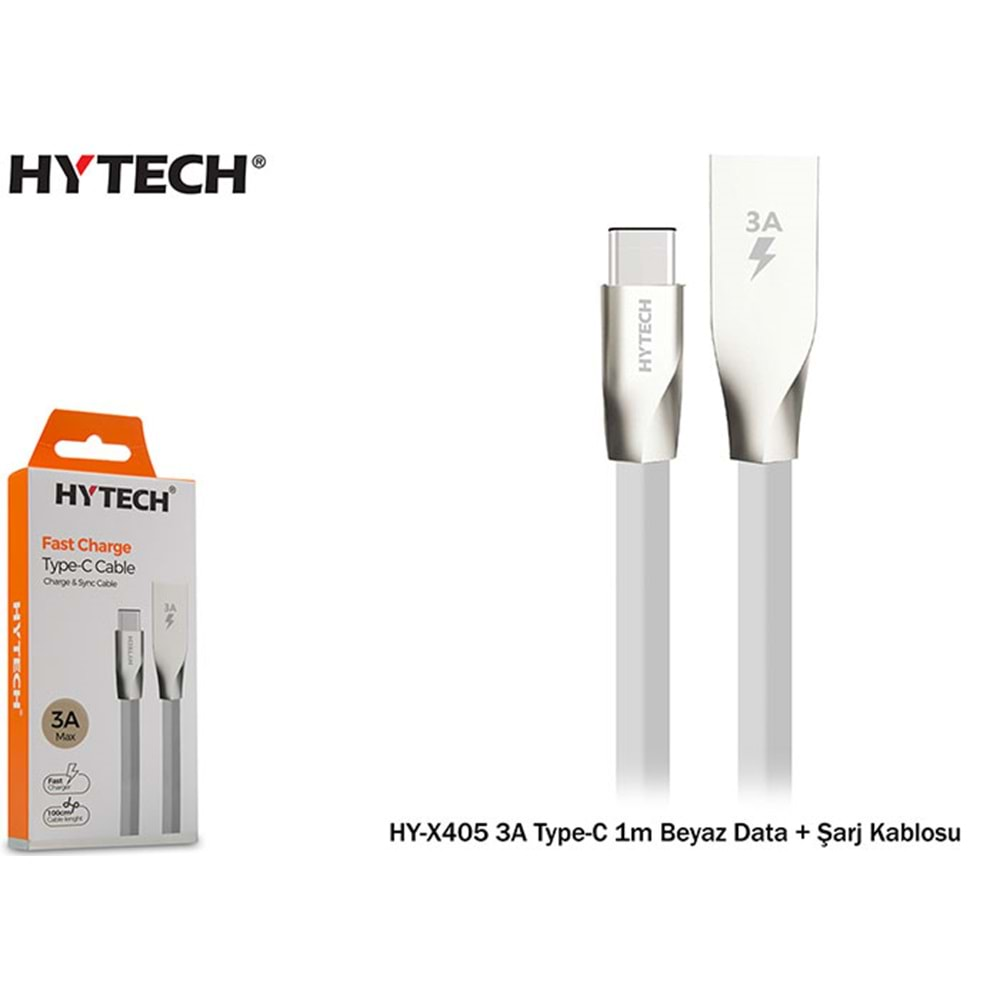 Hytech HY-X405 3A Type-C 1m Beyaz Data + Şarj Kablosu