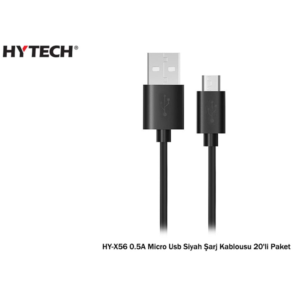 Hytech HY-X56 0.5A Micro Usb Siyah Şarj Kablousu 20li Paket