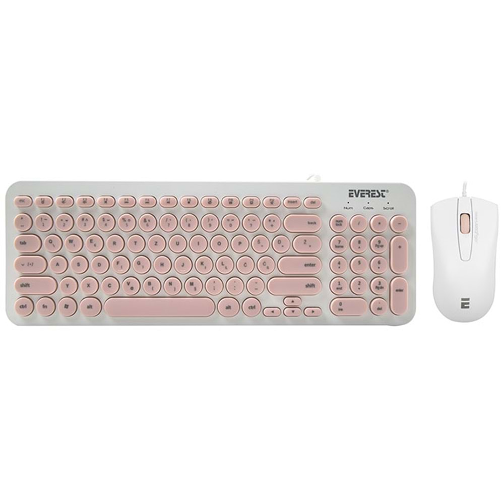 Everest KM-01K Pembe Usb Yuvarlak Tuşlu 3D Mouse Combo LC Layout Klavye + Mouse Set