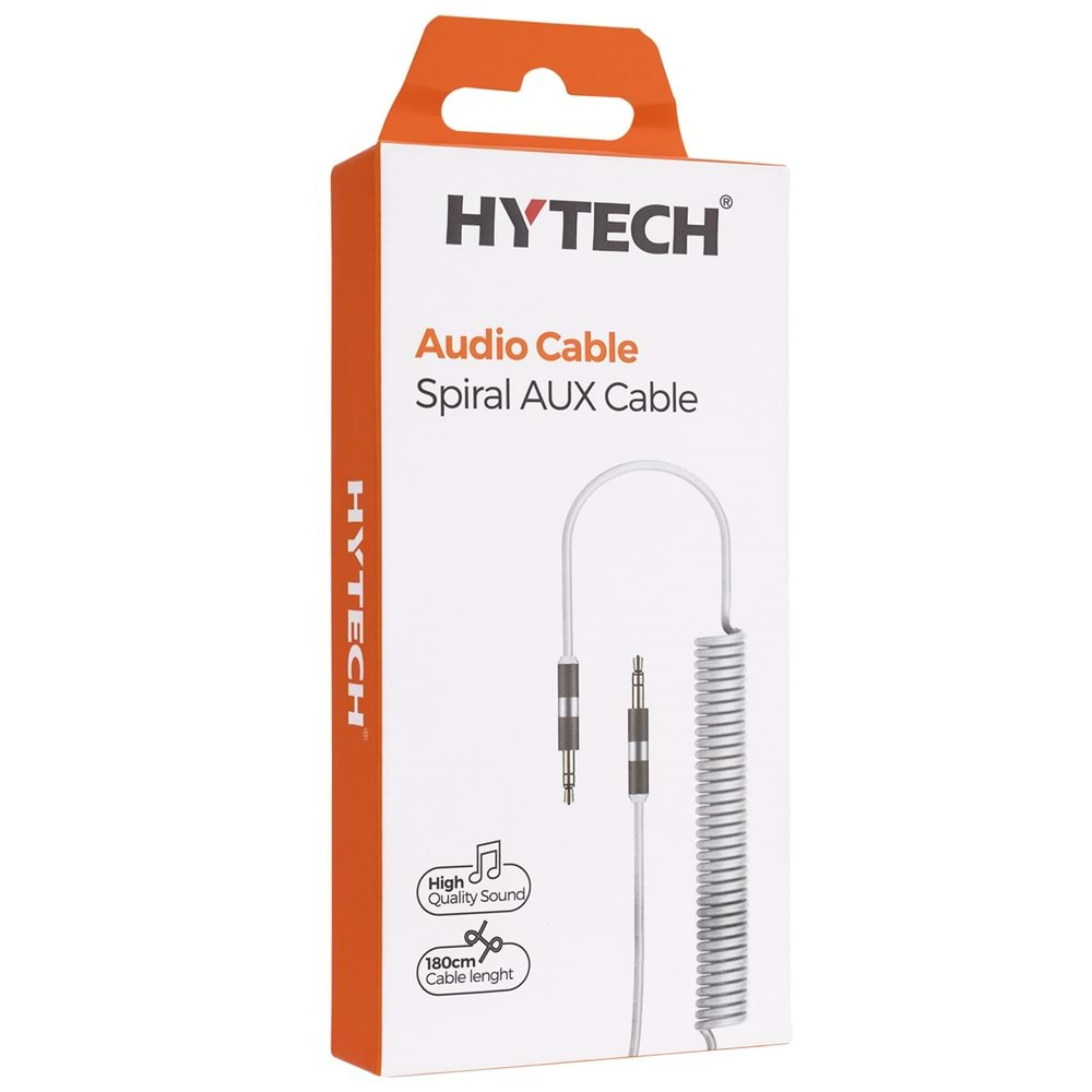 Hytech HY-X73 1.5m Beyaz 3.5mm Stereo Spiralli Ses Kablosu