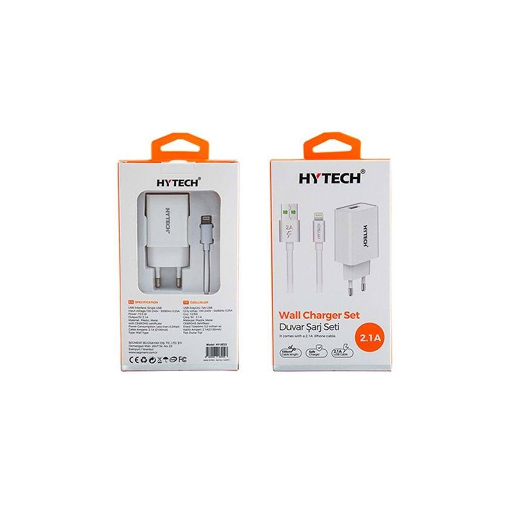 Hytech HY-XE22 2.1A Lightning Kablolu Beyaz Ev Şarj Adaptörü