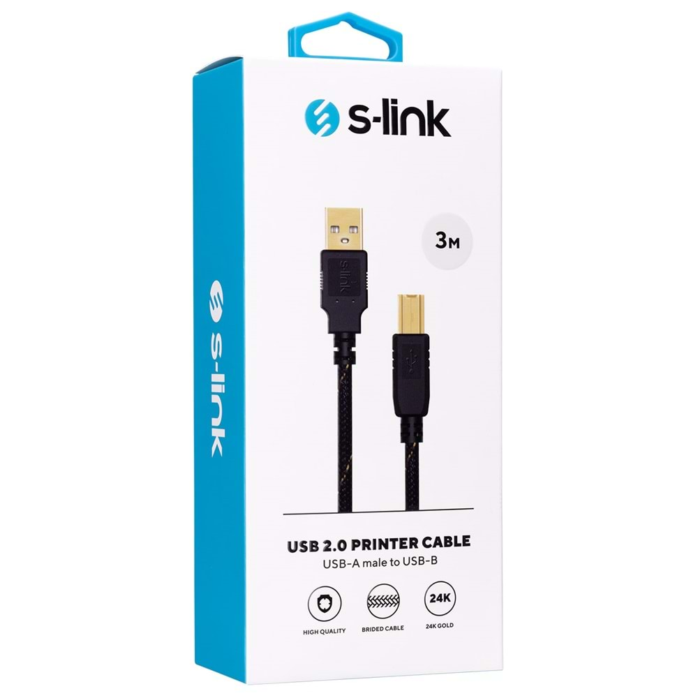 S-link SLX-971 Usb2.0 3m Gold Kılıflı Yazıcı Kablosu