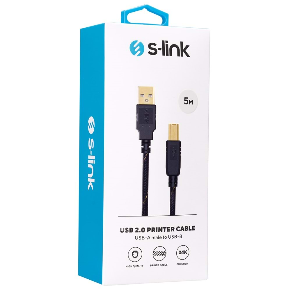 S-link SLX-972 Usb2.0 5m Gold Kılıflı Yazıcı Kablosu