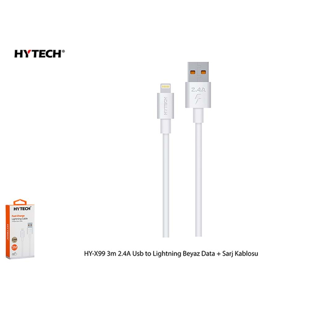 Hytech HY-X99 3m 2.4A Usb to Lightning Beyaz Data + Sarj Kablosu