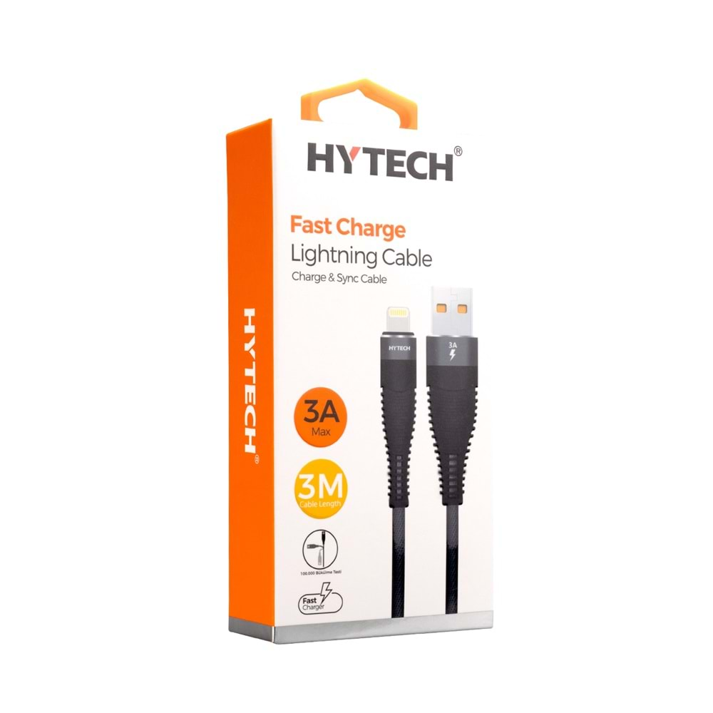 Hytech HY-X3253M 3A iPhone Lightning 3m Gri Şarj Kablosu