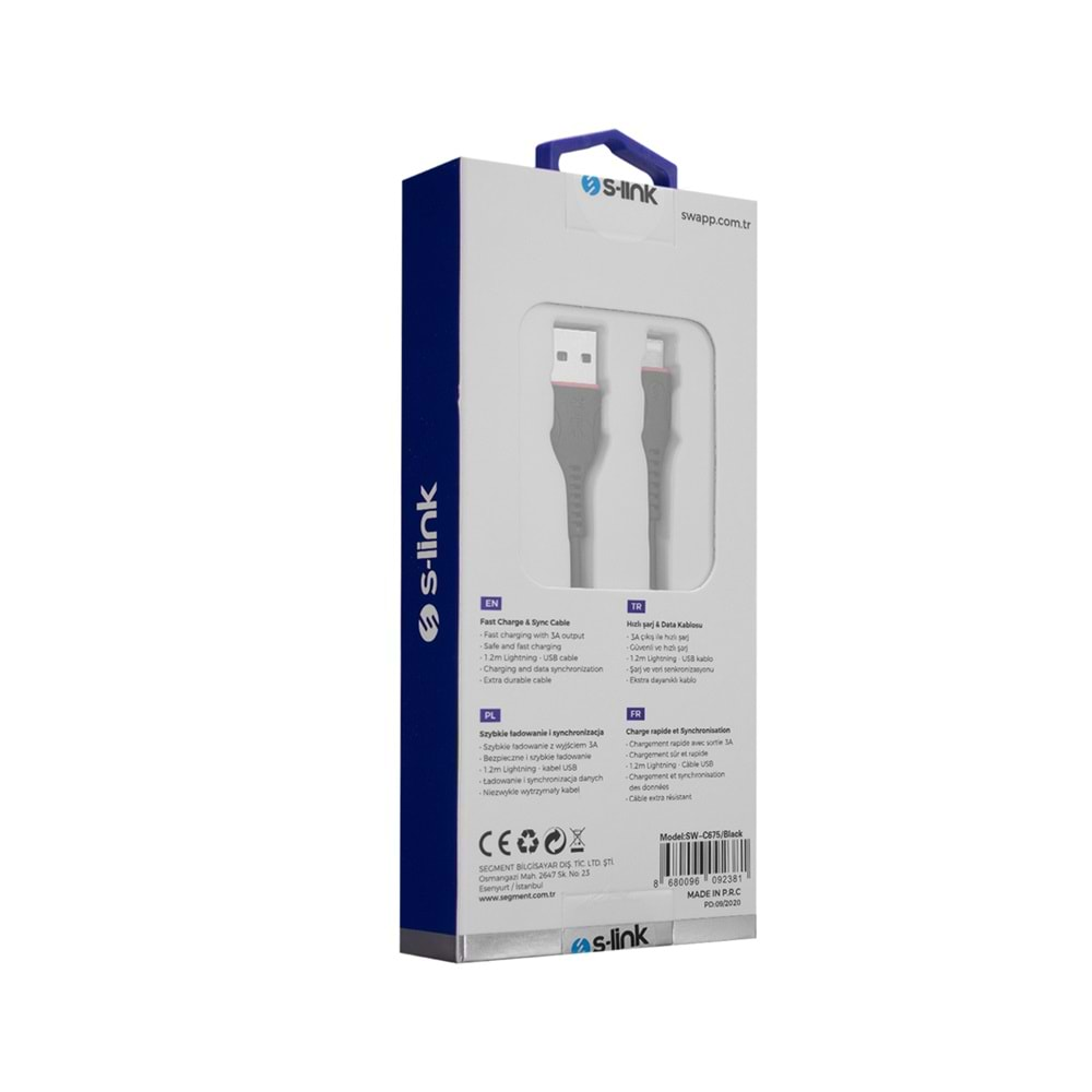 S-link Swapp SW-C675 2.4A Lightning 20li Kutu 12*Beyaz 8*Siyah Şarj Kablosu