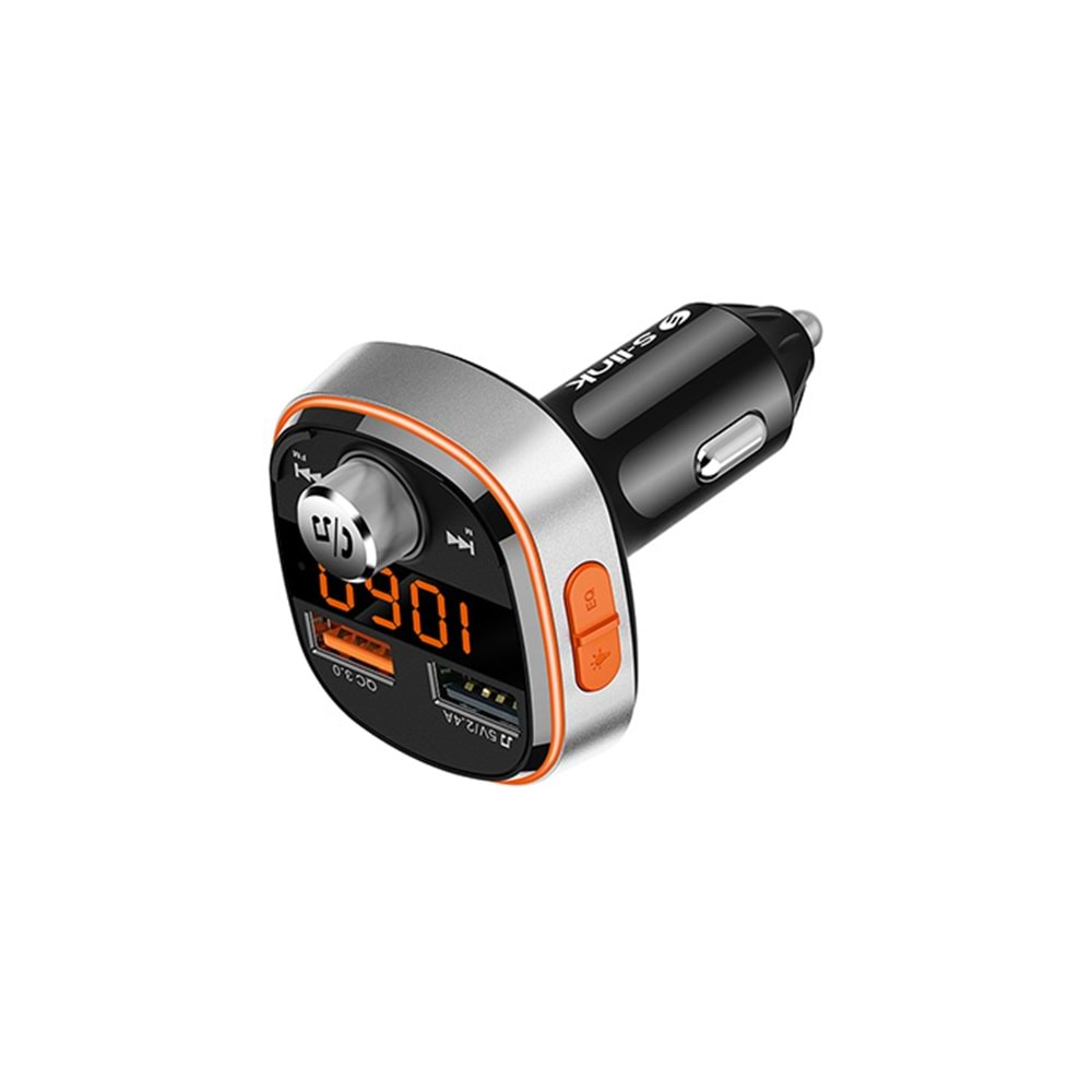 S-link SL-BT235 Rainbow Bluetooth V5 Led Ekran USB+TF Desteği Çift Usb QC3 Hızlı Şarj Fm Transmitter