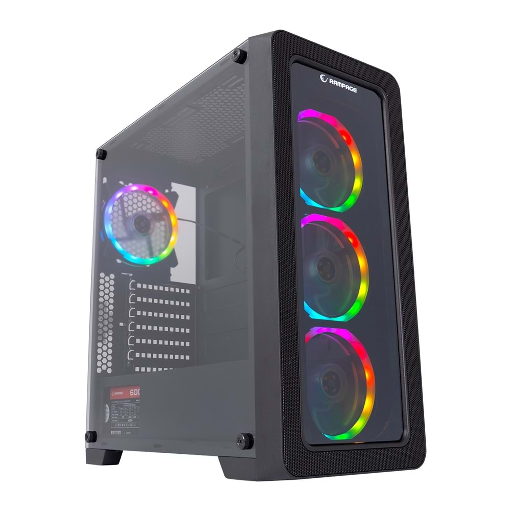 Rampage ESPECTRO 4 Adet Rainow Fanlı 600W 80 Plus Bronze Siyah Temper Camlı Gaming Oyuncu Kasası