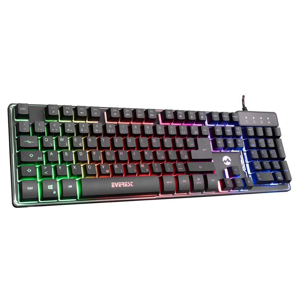 Everest KB-GX9 Siyah USB Gökkuşağı Renkli Aydınlatmalı LC Layout Standart Gaming Klavye