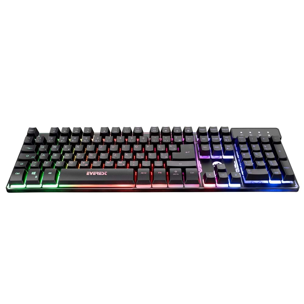 Everest KB-GX9 Siyah USB Gökkuşağı Renkli Aydınlatmalı LC Layout Standart Gaming Klavye