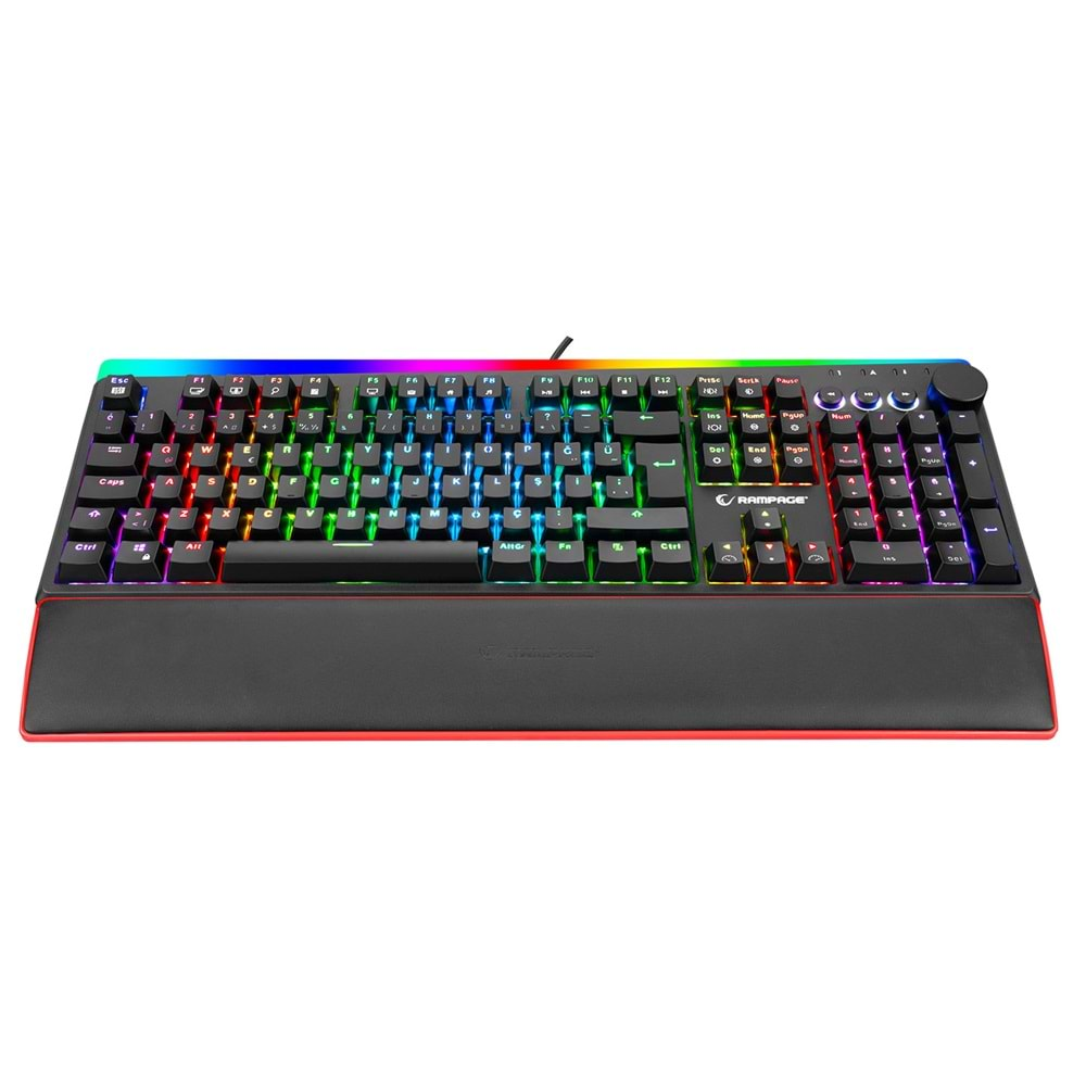 Rampage KB-R97 X-TRACER Siyah USB RGB Aydınlatmalı Blue Switch Tam Türkçe Bilek Destekli Gaming Oyuncu Mekanik Klavye