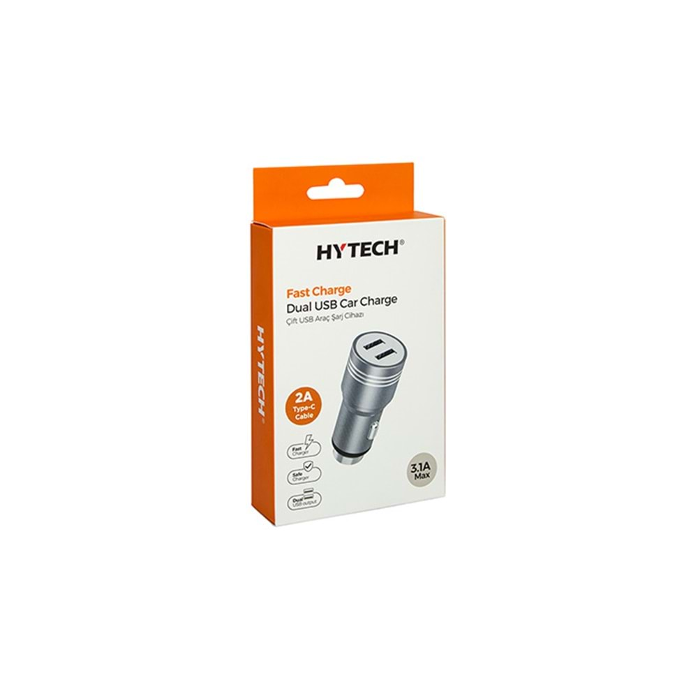 Hytech HY-X68T 3.1A Type-C Kablolu 2 USB Karışık Renk Metal Araç Şarj Cihazı