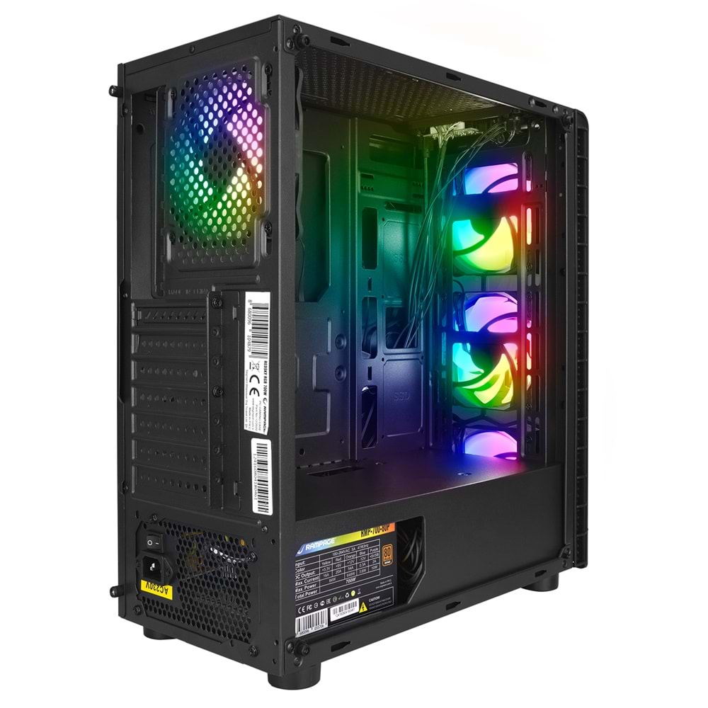 Rampage REDSKY RGB 700W 80 Plus Bronze 4*12cm RGB Fan Temperli Camlı Mid-T Gaming Oyuncu Kasası