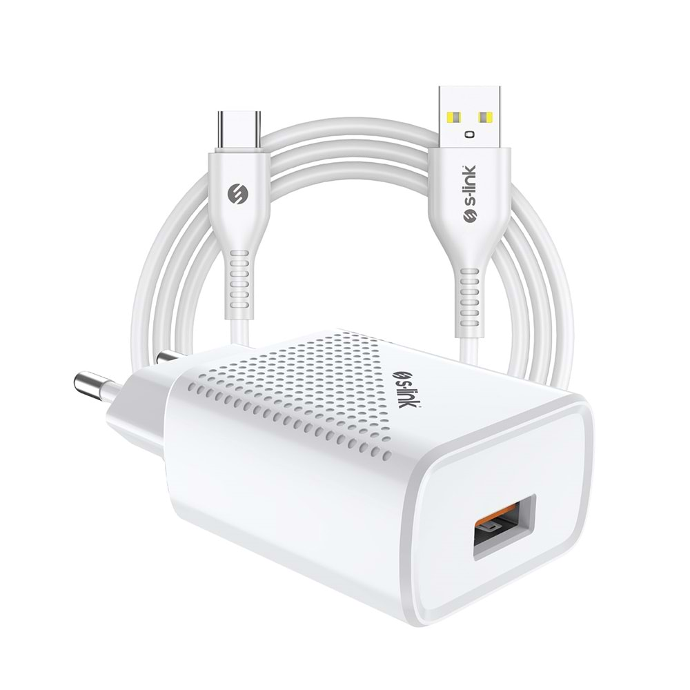 S-link SL-EC40T Type-C Kablolu 5V 2400MA Beyaz Ev Şarj Adaptörü