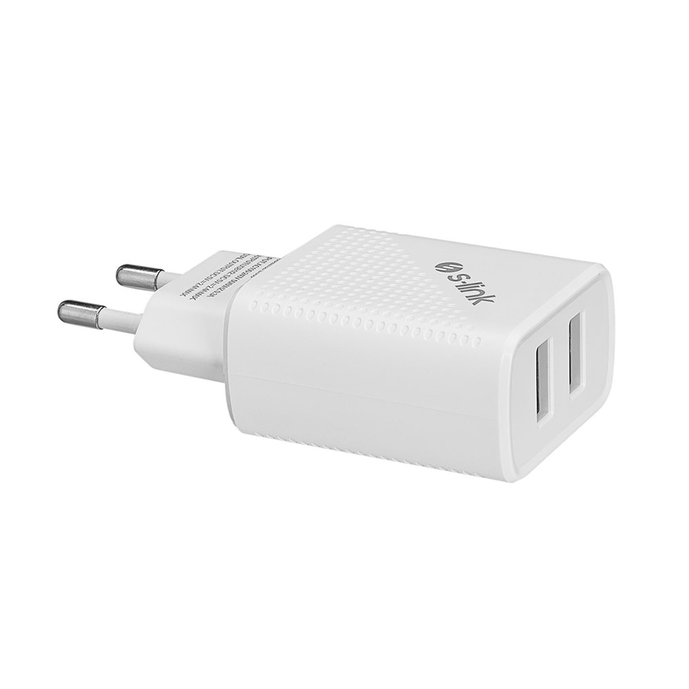 S-link SL-EC50 (SL-EC50T) 5V 2400MA Type-C Kablolu 2 USB Çıkışlı Beyaz Ev Şarj Adaptörü