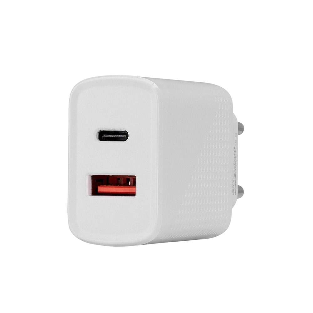 S-link SW-C1130X Lightning PD Kablo 18W PD3.0/Quick Charge QC3.0 Type USB-C +USB A Beyaz Hızlı Şarj Adaptörü