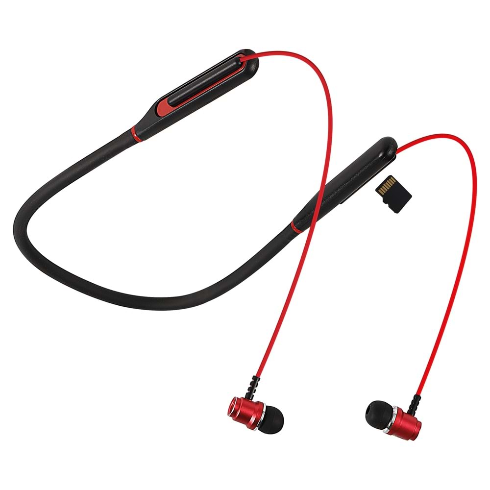 Asonic AS-XBK65 Kırmızı Boyun Askılı Mıknatıslı Bluetooth+TF Kart Spor Kulak içi Kulaklık