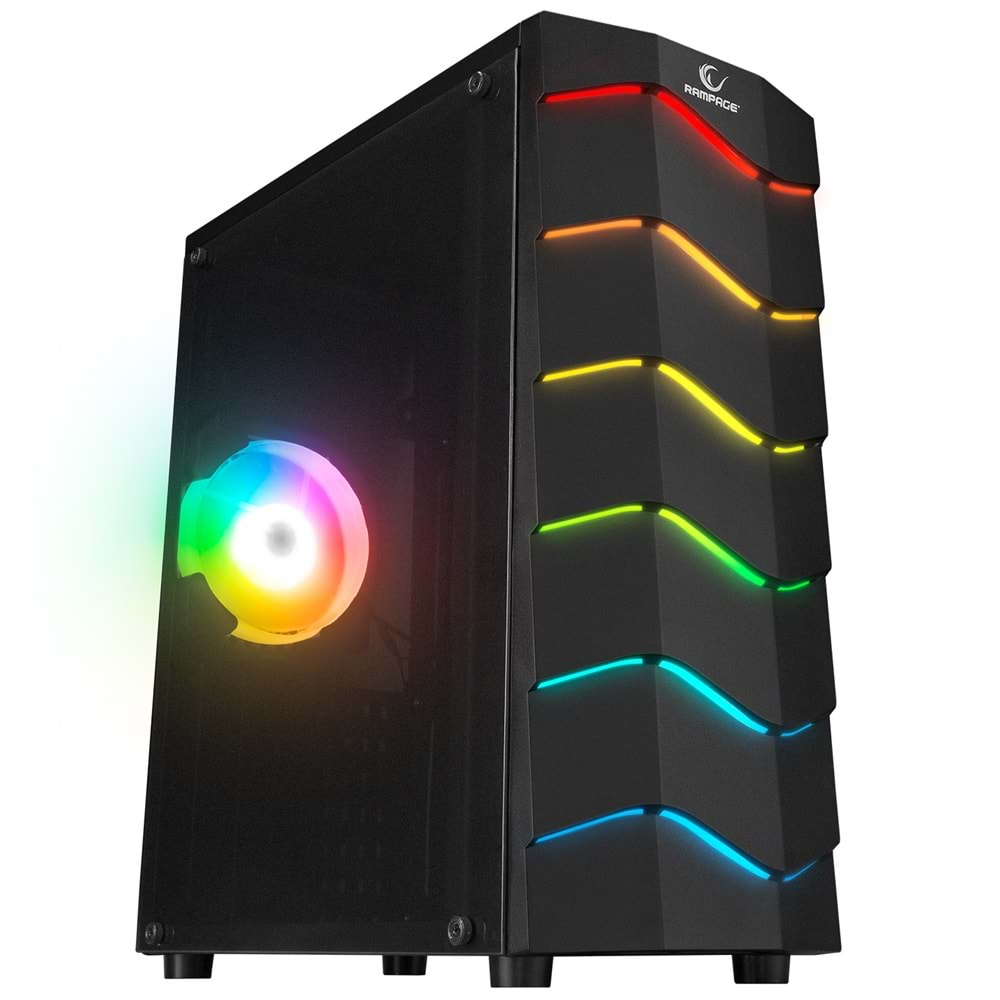 Rampage ARC-X RGB Ledli Siyah Acrylic Panel 120mm Fanlı Gaming Oyuncu Kasası