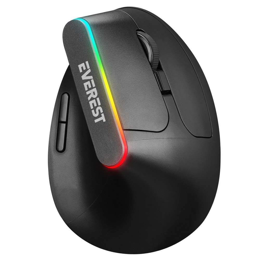 Everest SMW-618 RGB Işıklı Ergonomik Dikey Tutuşlu Vertical Siyah Kablosuz Mouse