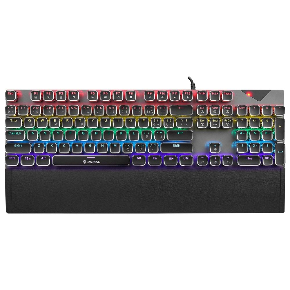 Everest KB-MK9 Gümüş USB Bilek Destekli Daktilo Tuşlu Mekanik Q Red Switch Gaming Oyuncu Klavyesi