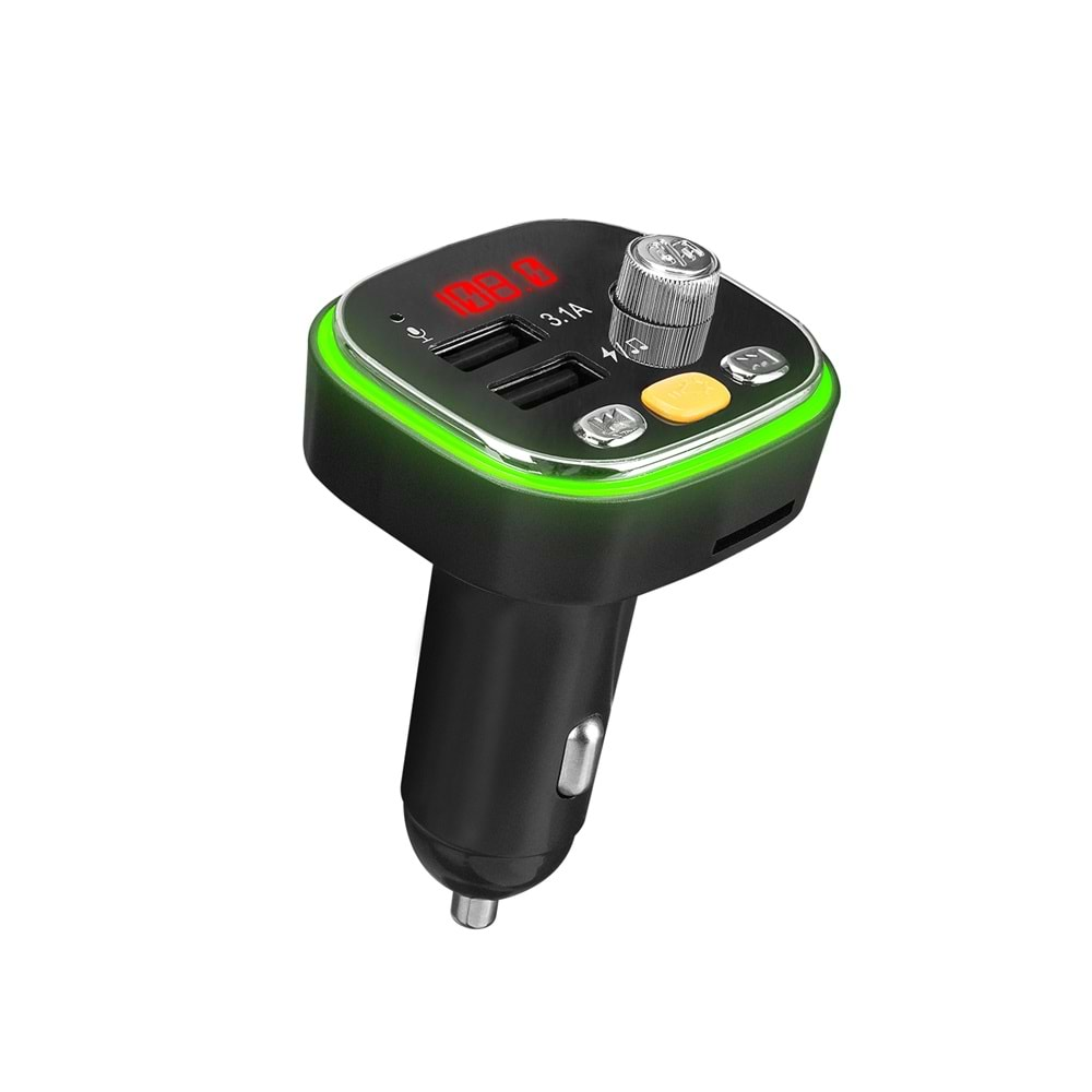 S-link SL-BT306 Çift USB 5V 3.1A Rainbow Işıklı Led Ekran TF Kartlı V5.0 Bluetooth Fm Transmitter