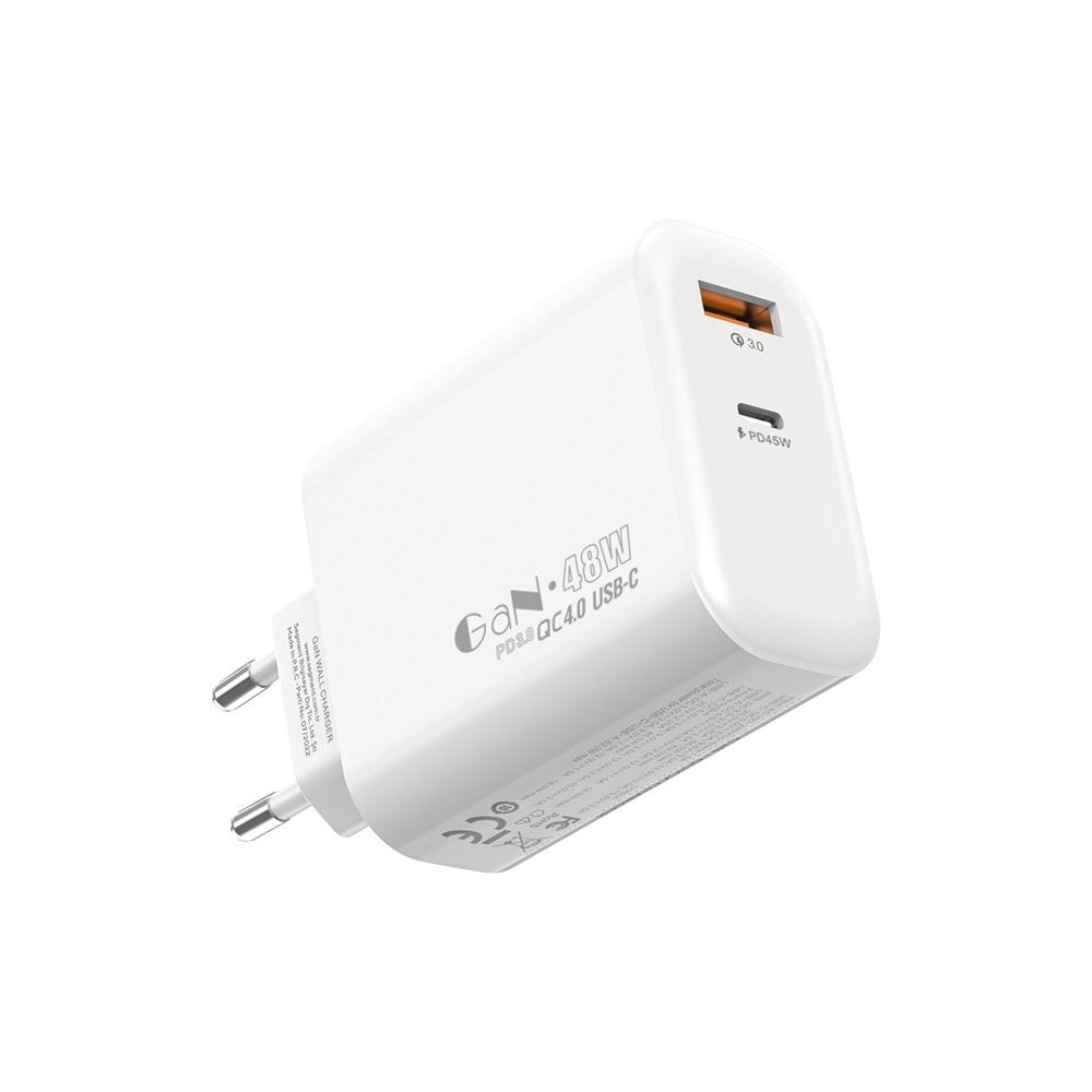 S-link SL-EC68 45W GAN PD 30W / QC 18W Type Type USB-C +USB A Hızlı Beyaz EV/NOTEBOOK Şarj Adaptör